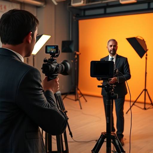 Stillbillede fra en live streaming af et interview med en politiker i et studie.
