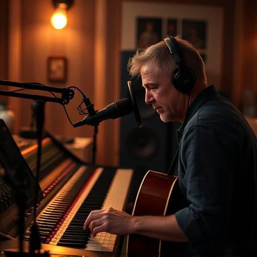 Stillbillede fra et podcast interview med en musiker ved et lydbord.